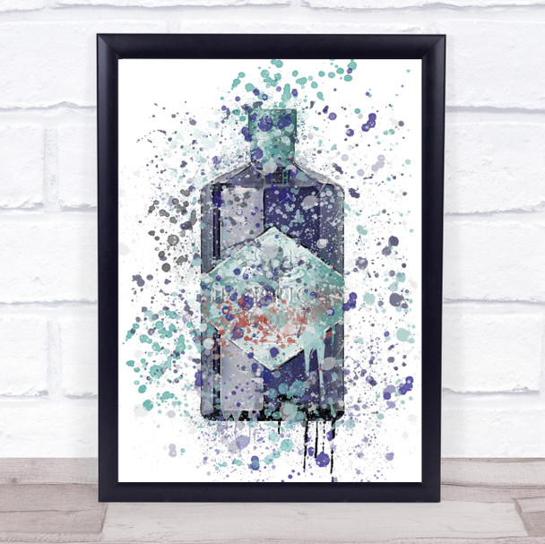 Watercolour Splatter Blue Orbium Gin Bottle Wall Art Print