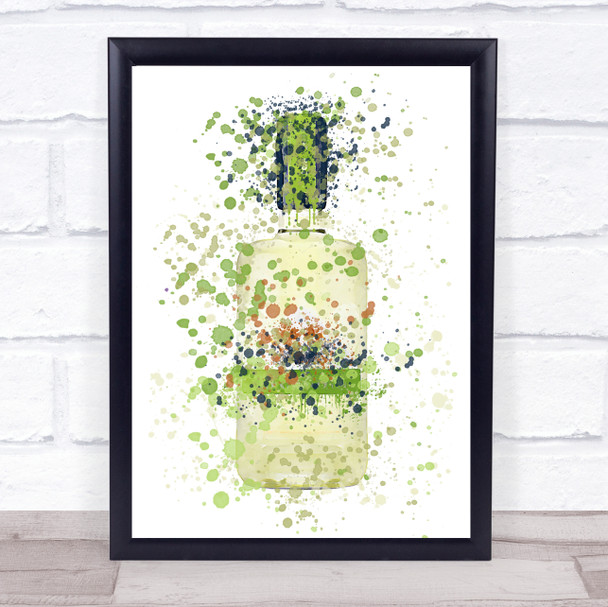 Watercolour Splatter Green Elderflower Gin Bottle Wall Art Print