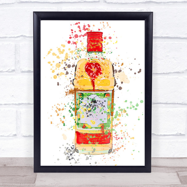 Watercolour Splatter Orange Sevilla Gin Bottle Wall Art Print