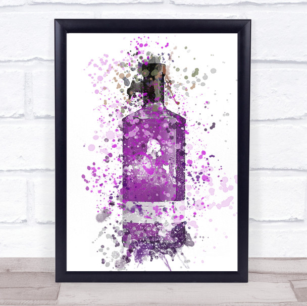 Watercolour Splatter Violet Gin Bottle Wall Art Print