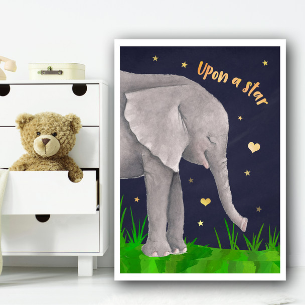 Elephant Watercolour At Night Children's Nursery Bedroom Wall Art Print