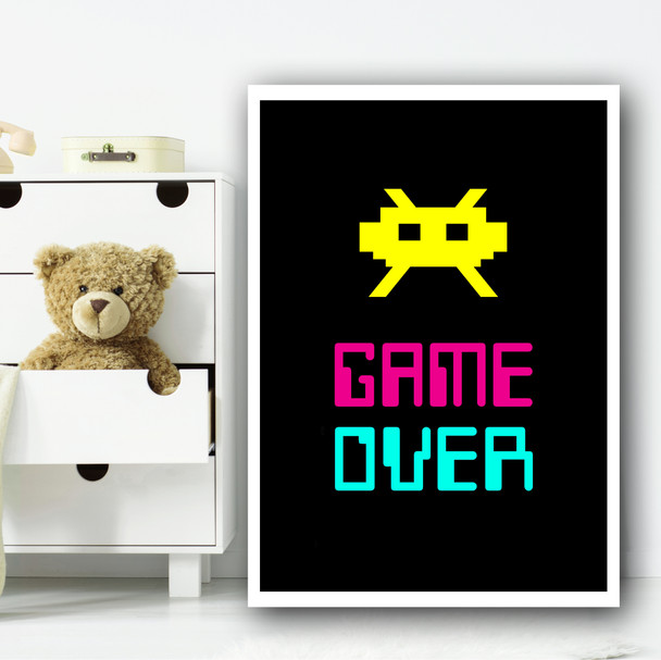 Space Invaders Neon 3 Children's Nursery Bedroom Wall Art Print