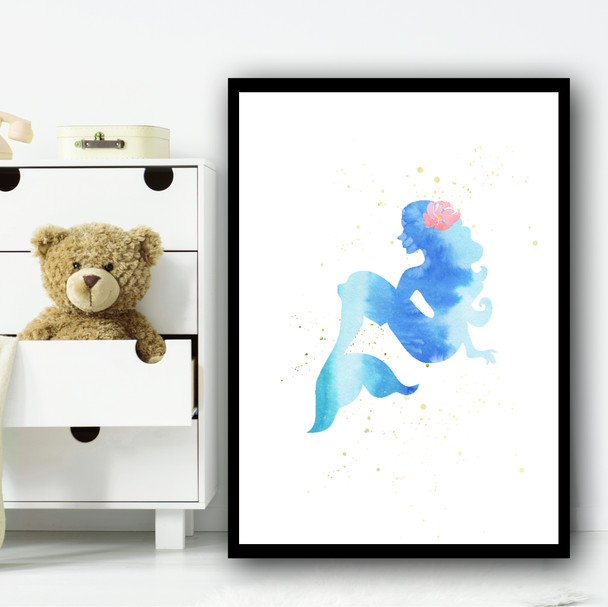 Ocean Blue Mermaid 2 Children's Nursery Bedroom Wall Art Print