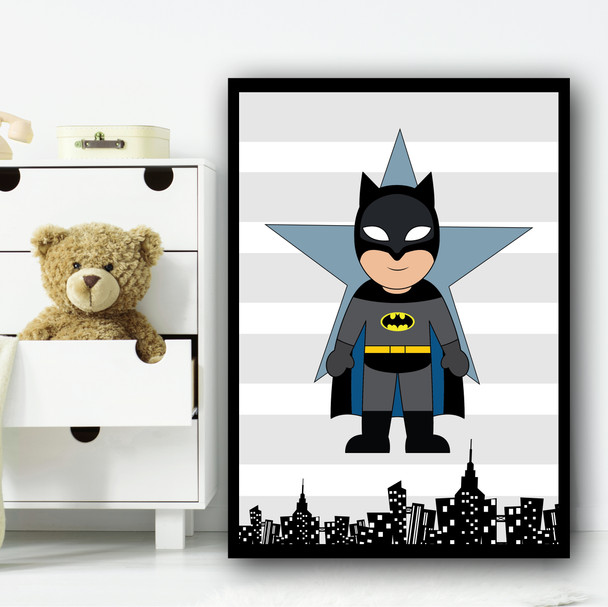 Batman Stripes Superhero Children's Nursery Bedroom Wall Art Print