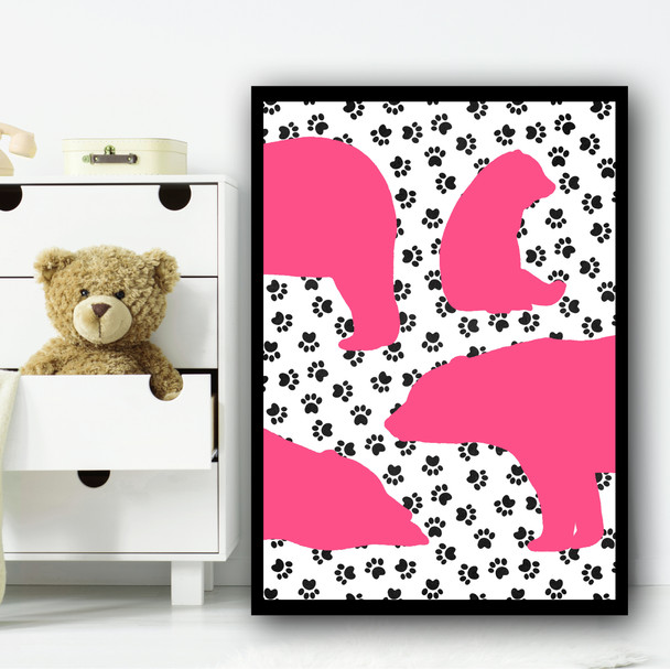 Bear Paw Pink Children's Nursery Bedroom Wall Art Print
