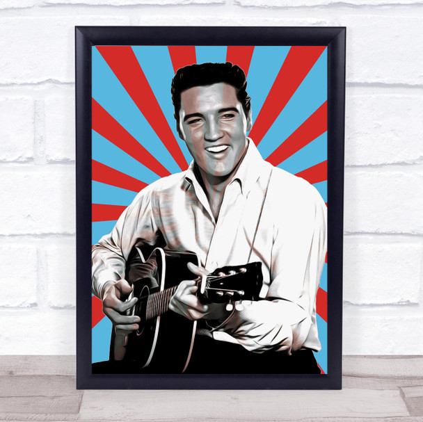 Elvis Presley Blue & Red Funky Framed Wall Art Print