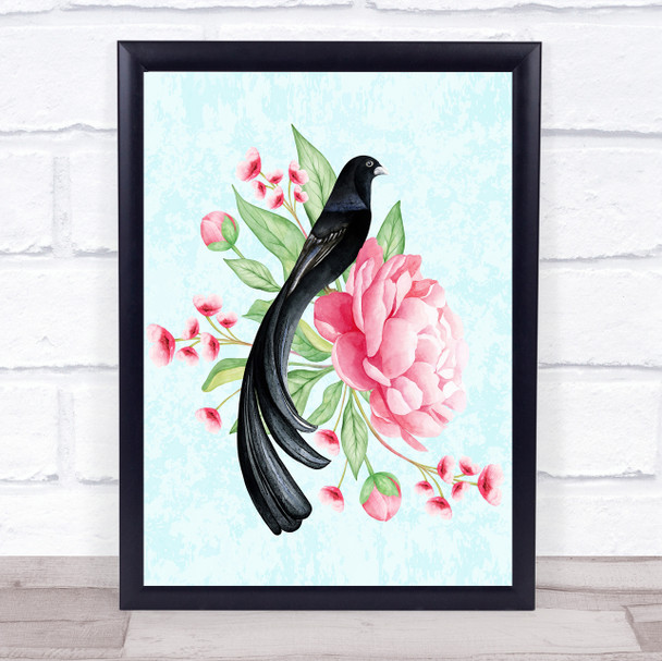 Vintage Rose Bird Framed Wall Art Print