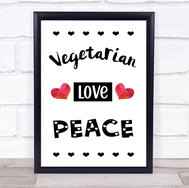 Vegetarian Love Peace Quote Typography Wall Art Print