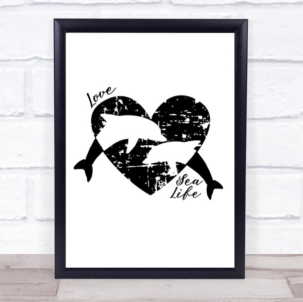 Love Our Sea 2 Dolphins & Heart Quote Typography Wall Art Print