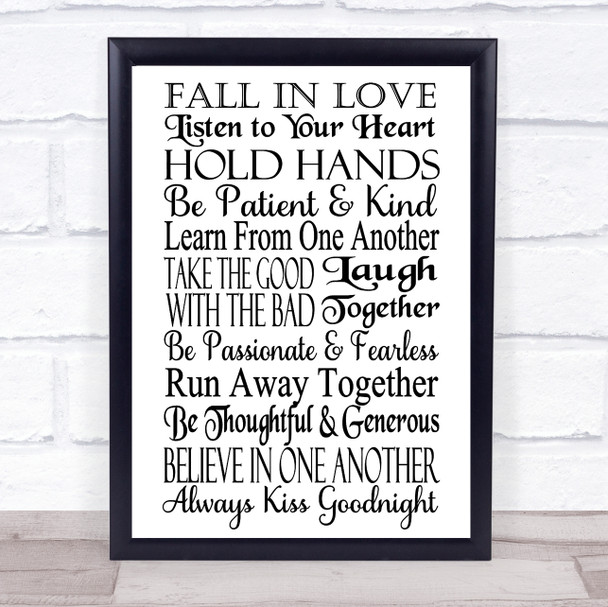 Fall In Love Hold Hands Quote Typography Wall Art Print