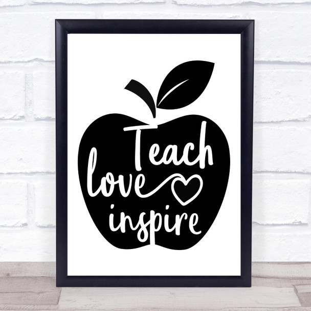 Apple Teacher Love Inspire Quote Typography Wall Art Print