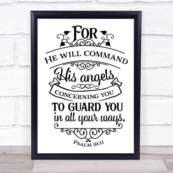 Christian He Will Command His Angels Quote Typography Wall Art Print