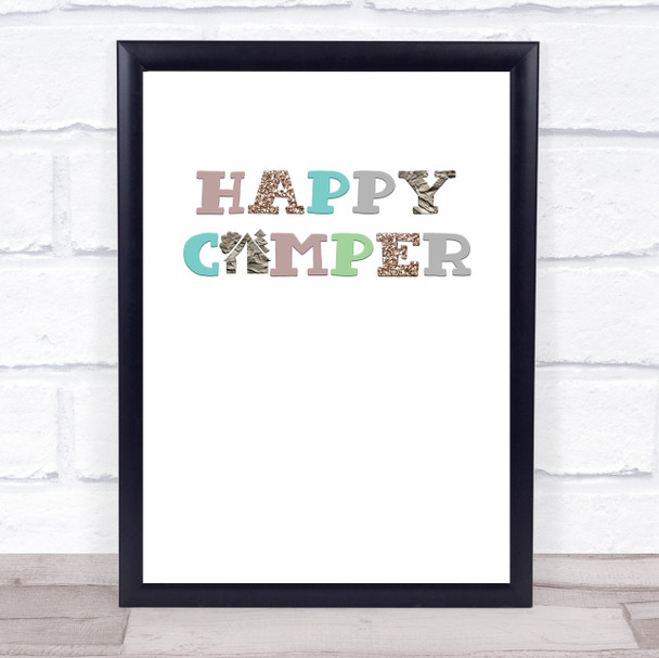 Happy Camper Colour Glitter Quote Typography Wall Art Print