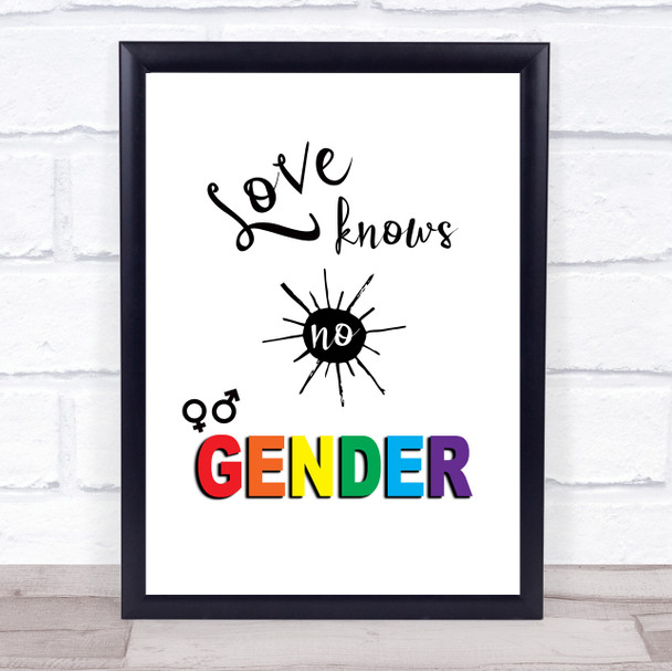 Gay LGBT Love Knows No Gender Quote Typography Wall Art Print