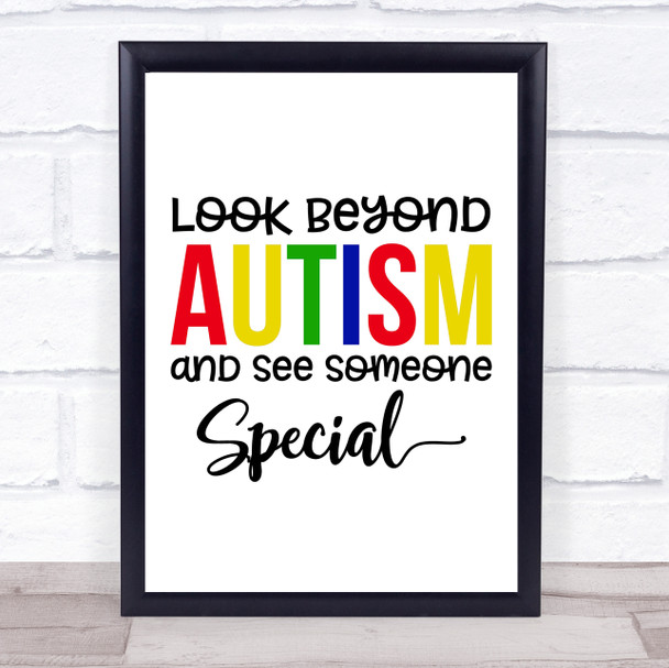 Look Beyond Autism Quote Typography Wall Art Print