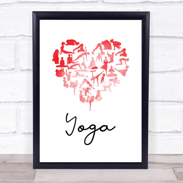 Love Yoga Heart Silhouette Red Heart Quote Typography Wall Art Print