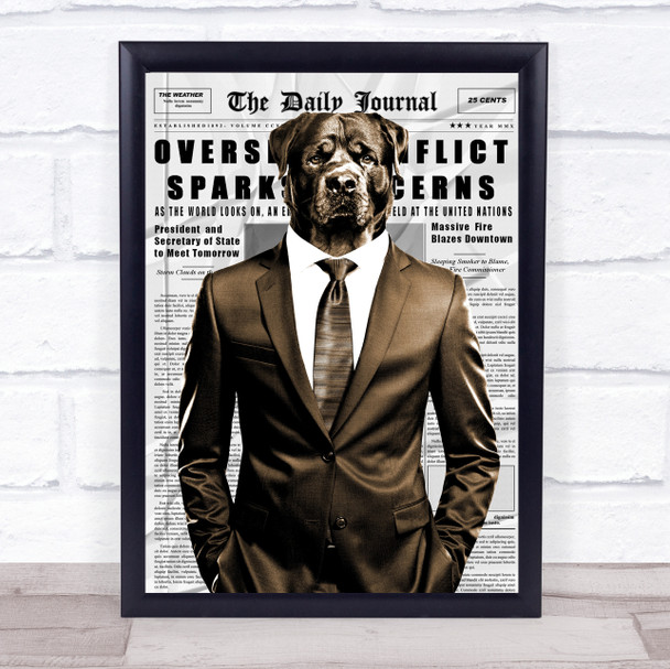 Rottweiler Dog In Suit Newspaper Decorative Wall Art Print