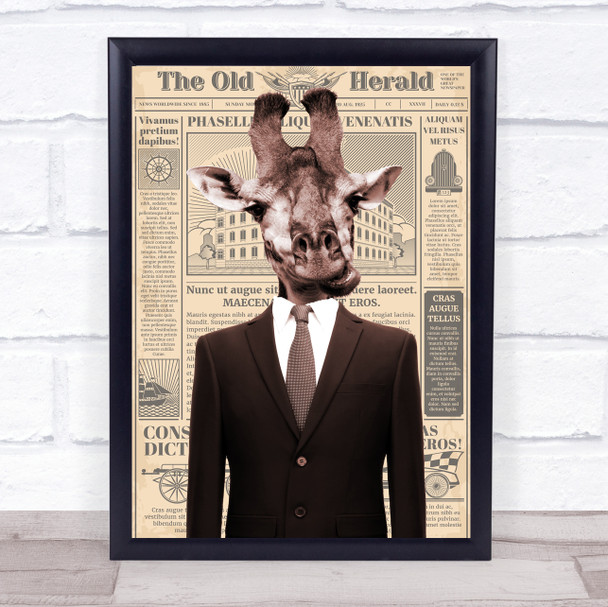 Giraffe In Suit Newspaper Decorative Wall Art Print