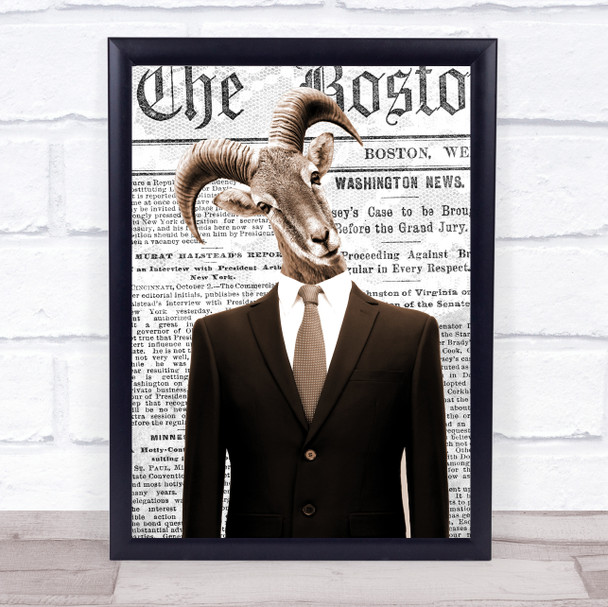 Goat In Suit Newspaper Decorative Wall Art Print