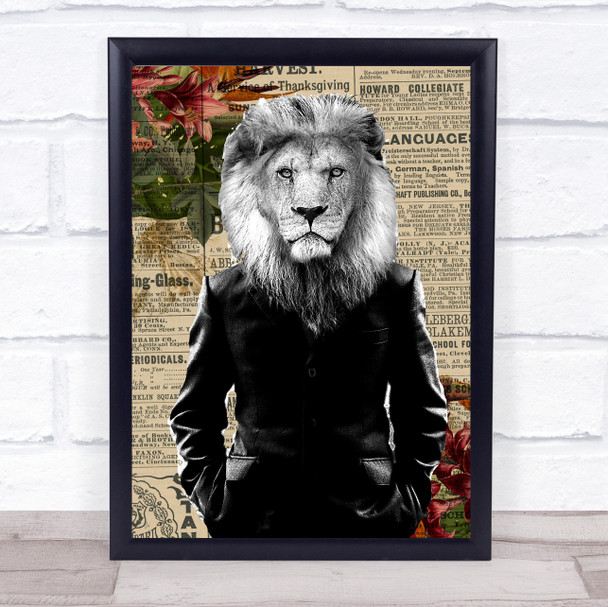 Lion In Suit Vintage Decorative Wall Art Print