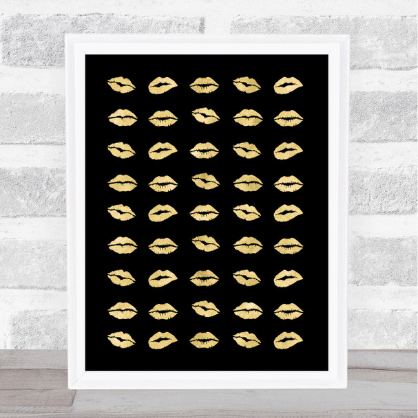 Lips On Repeat Gold On Black Decorative Wall Art Print