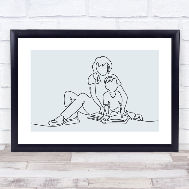 Block Colour Line Art Mother And Son Reading Decorative Wall Art Print