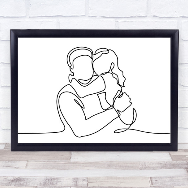 Black & White Line Art Father And Daughter Decorative Wall Art Print