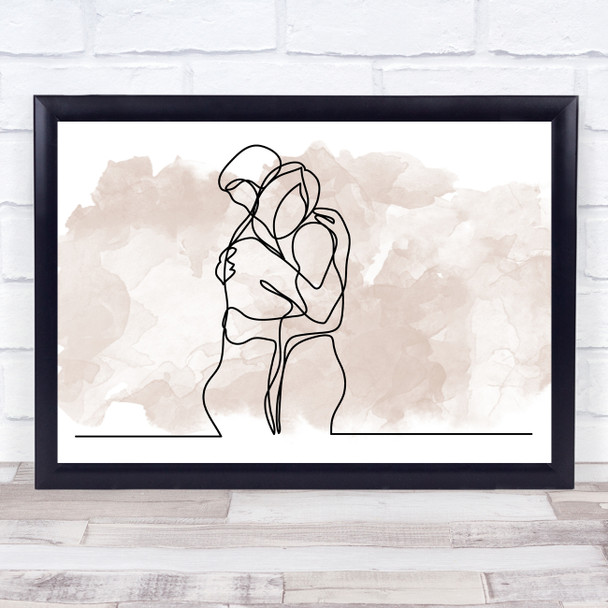 Watercolour Line Art Couple Embracing Decorative Wall Art Print