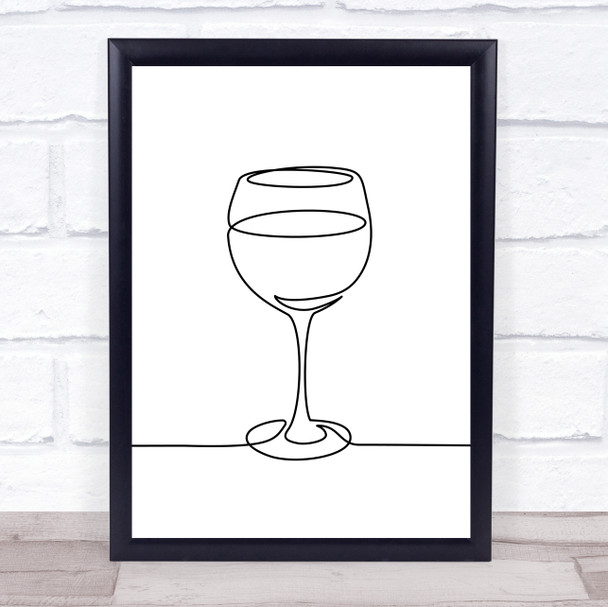 Black & White Line Art Glass Of Wine Decorative Wall Art Print