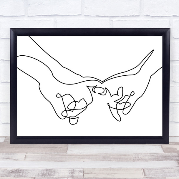 Black & White Line Art Holding Hands Decorative Wall Art Print