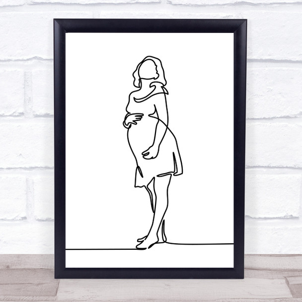 Black & White Line Art Pregnant Lady Decorative Wall Art Print