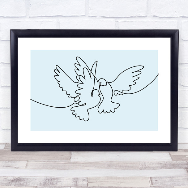 Block Colour Line Art Pair Of Doves Decorative Wall Art Print