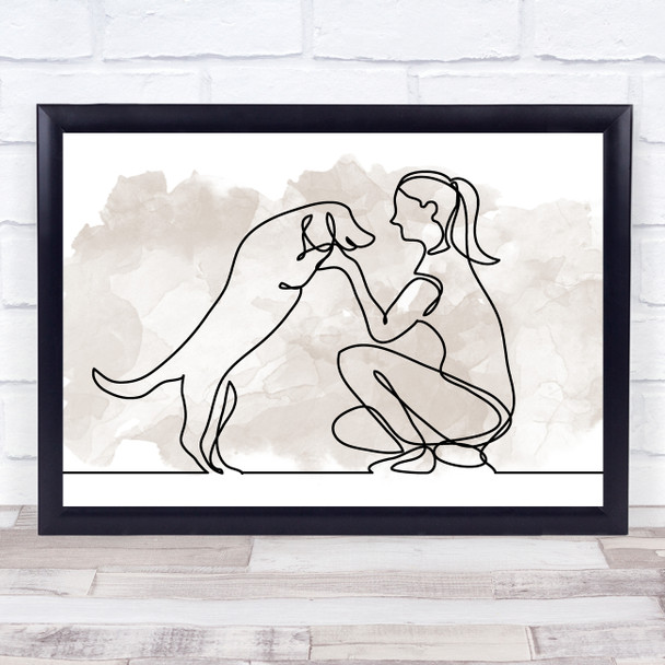 Watercolour Line Art Female And Dog Decorative Wall Art Print