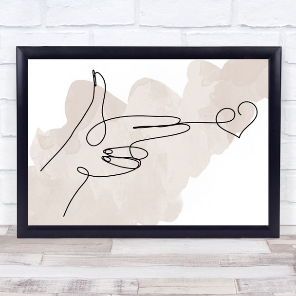 Watercolour Line Art Hand And Heart Decorative Wall Art Print