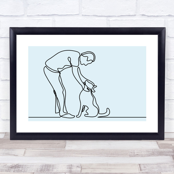 Block Colour Line Art Man And Dog Decorative Wall Art Print