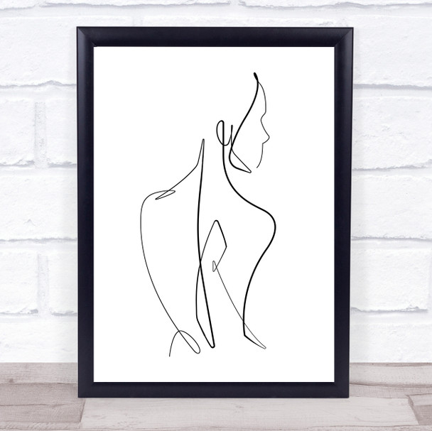 Black & White Line Art Lady Back Decorative Wall Art Print