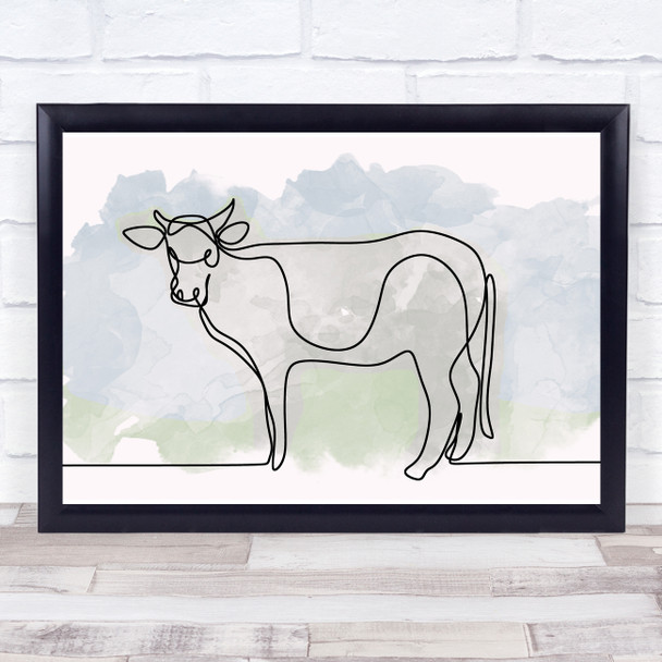 Watercolour Line Art Cow Decorative Wall Art Print