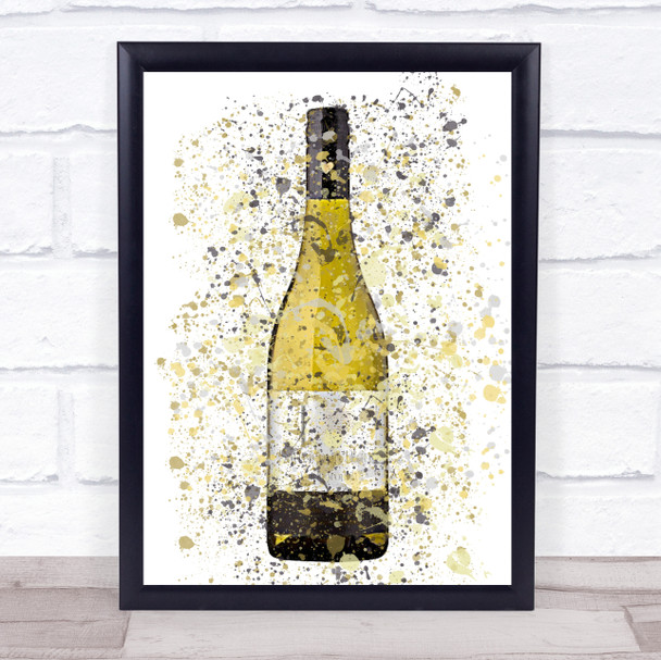 Watercolour Splatter White Wine Bottle Decorative Wall Art Print