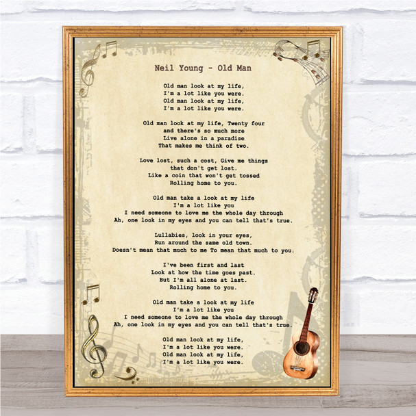 Neil Young Old Man Vintage Guitar Song Lyric Print