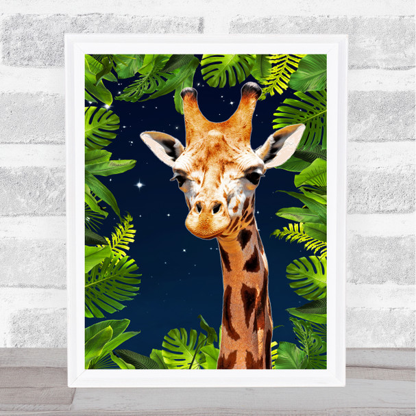 Jungle Art Giraffe At Night Wall Art Print