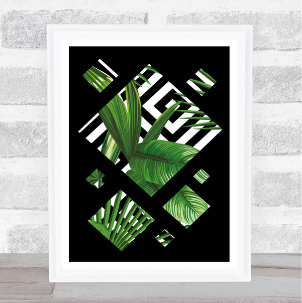 Jungle Art Leaves In Black & White Diamonds Wall Art Print