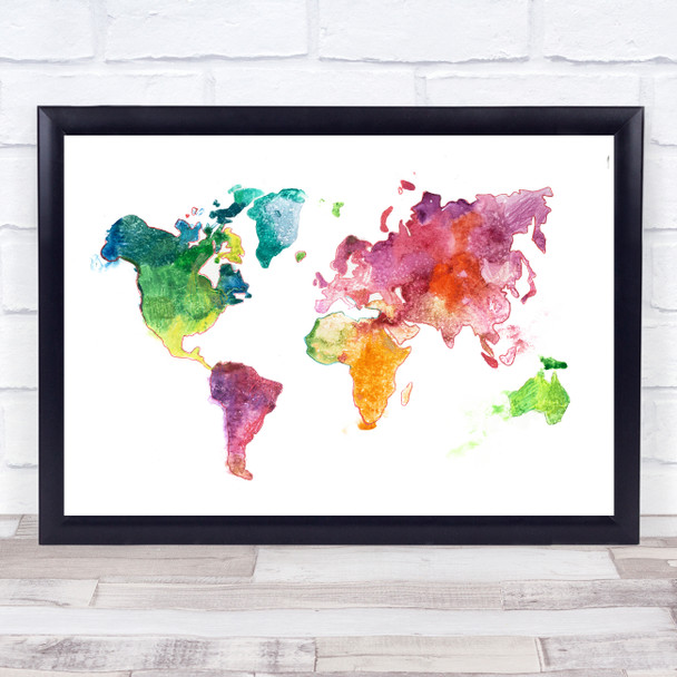 World Map Atlas Watercolour Wall Art Print