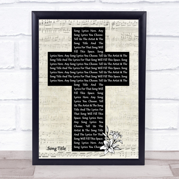 Chris Young Drowning Music Script Christian Memorial Cross Song Lyric Music Art Print - Or Any Song You Choose