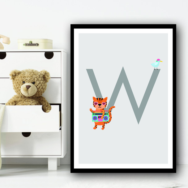 Animal Collection Letter W Children's Kids Wall Art Print