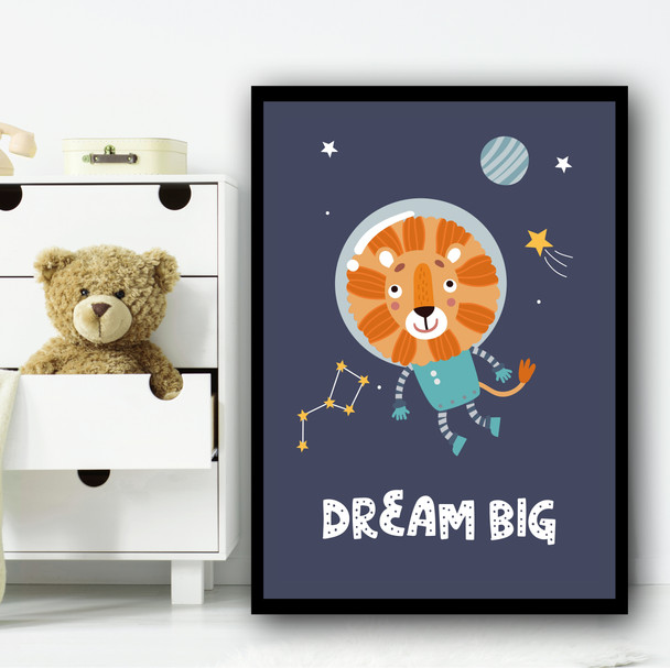 Astronaut Space Lion Children's Kids Wall Art Print