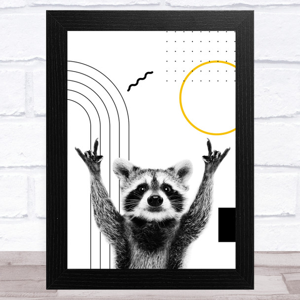 Abstract Raccoon Black Yellow Geometric Shapes Home Wall Art Print