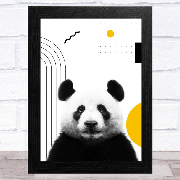 Abstract Panda With Black And Yellow Geometric Shapes Home Wall Art Print
