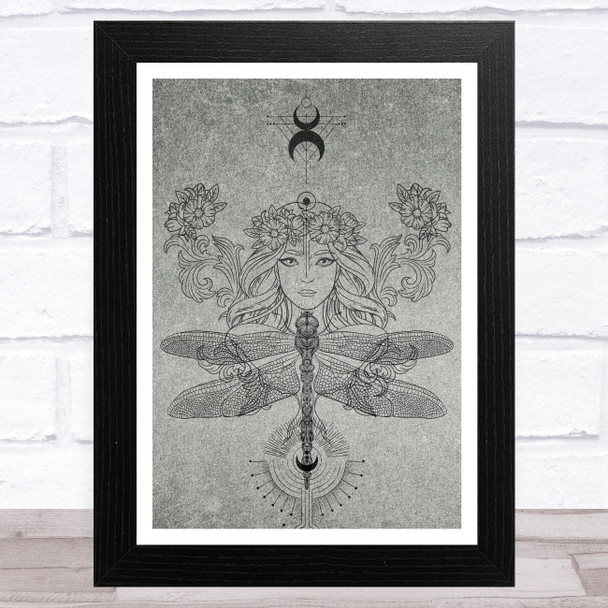 Dragonfly Women And Moon Phases Gothic Home Wall Art Print