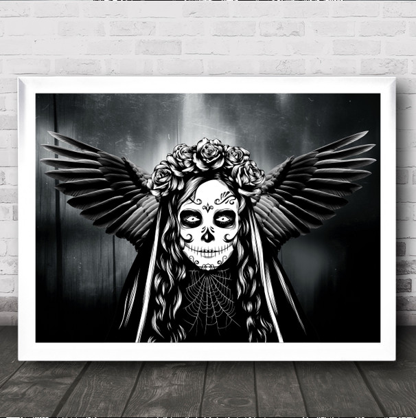 Winged Sugar Skull Gothic Home Wall Art Print