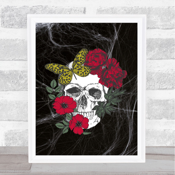 Flower Skull Red Gothic Home Wall Art Print